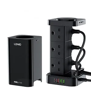 LDNIO SKW6457 6 আউটলেট USB টাওয়ার এক্সটেনশন সকেট, 15W ওয়্যারলেস চার্জারসহ