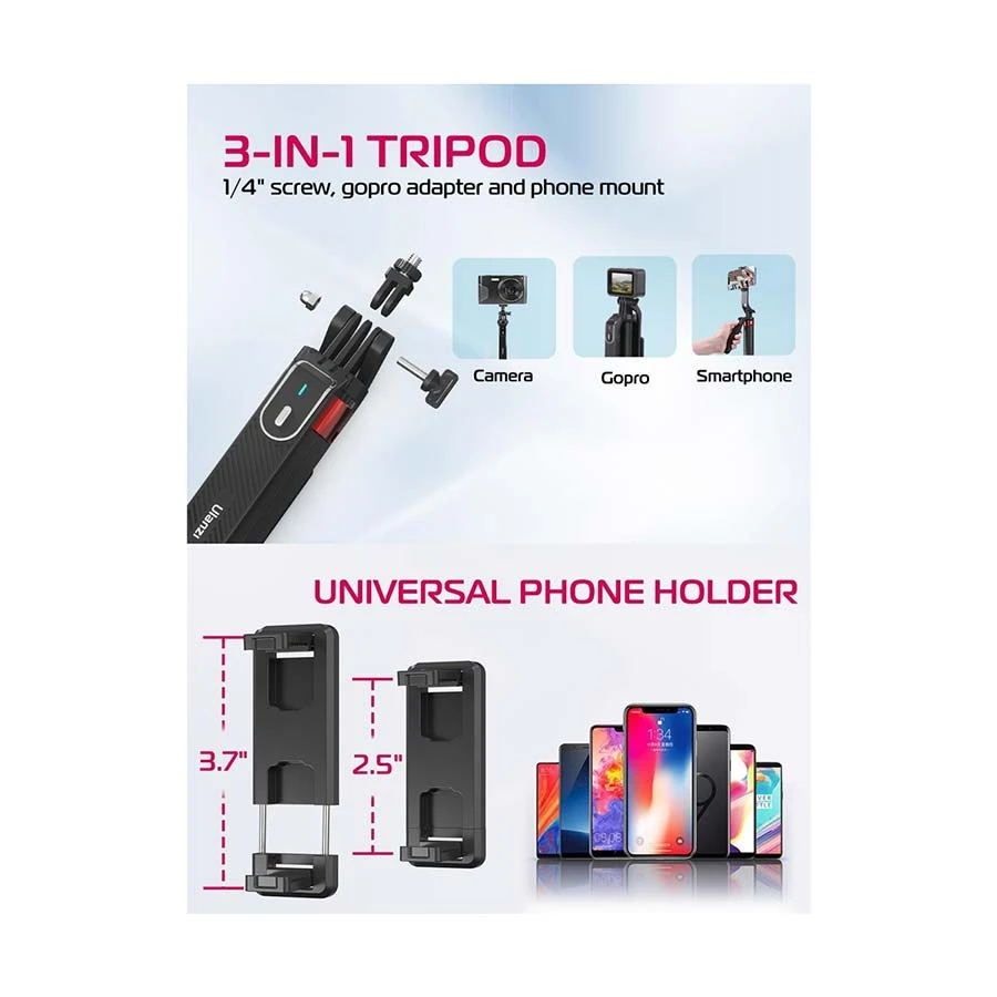 Ulanzi MA09 Bluetooth Selfie Stick Tripod with Wireless Remote Black