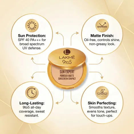 Lakme 9 to 5 Sun Expert কমপ্যাক্ট পাউডার সানস্ক্রিন SPF 40++ 7g