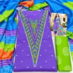 Charizma Boutique প্রিমিয়াম কটন প্রিন্টেড এমব্রয়ডারি আনস্টিচড থ্রি-পিস (রয়্যাল পার্পল)