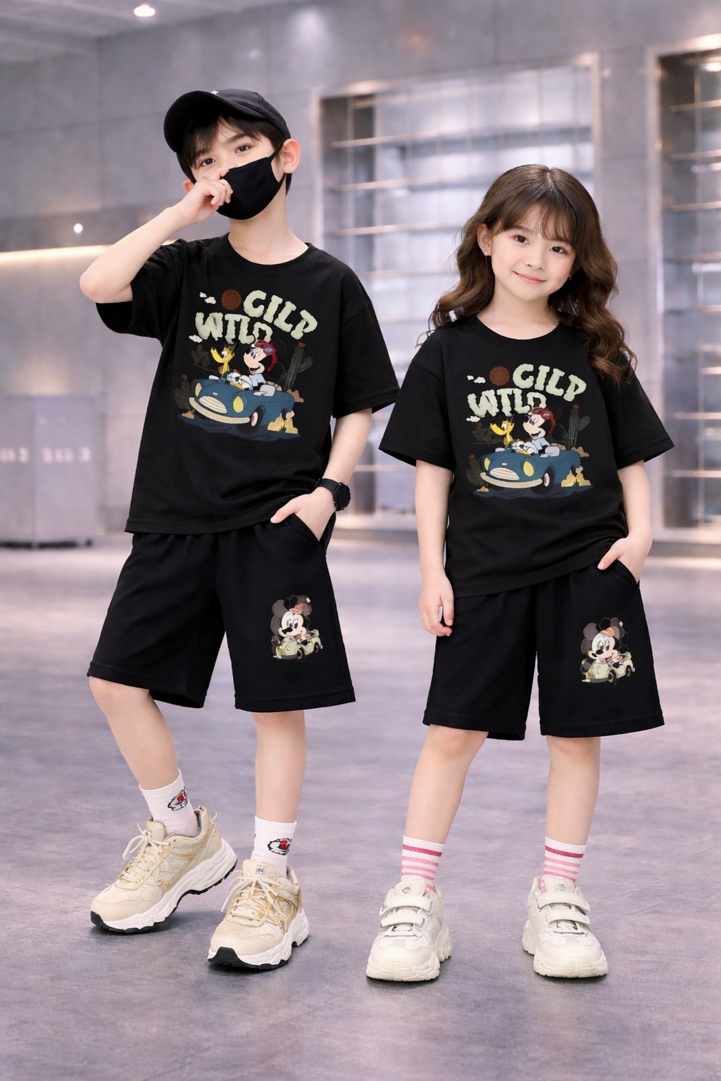 Cotton Drop Shoulder Tee and Pant Set for Boys and Girls