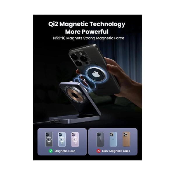 Ugreen MagFlow W706 20W Qi2 2-in-1 ম্যাগনেটিক ওয়্যারলেস চার্জার উইথ স্ট্যান্ড