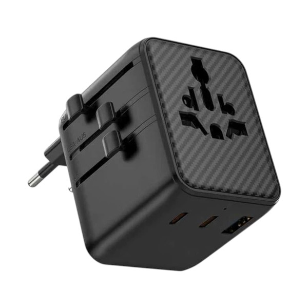 WiWU Warrior International 45W GaN ট্রাভেল চার্জার, USB ও ডুয়াল USB-C – কালো