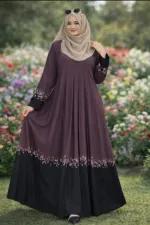 Contrast Embroidery Borka in Cherry Fabric, Hijab Not Included