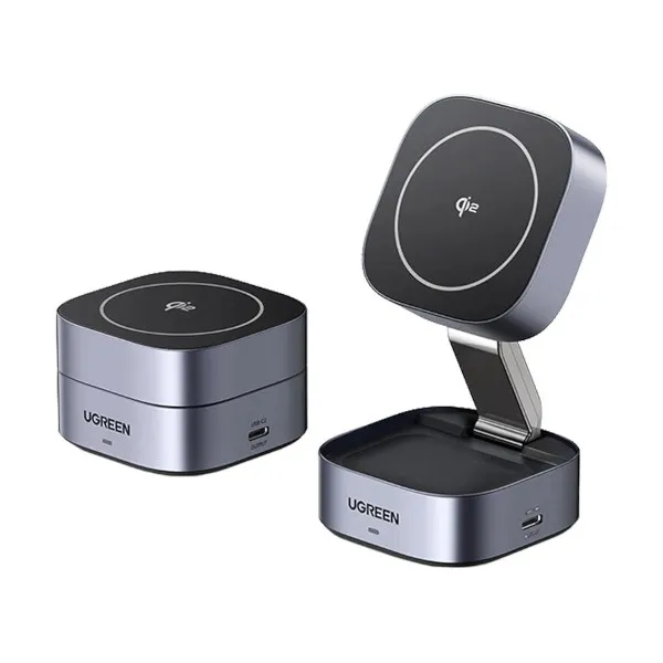 Ugreen W702 15W Qi2 2-ইন-1 ম্যাগনেটিক ওয়্যারলেস চার্জার – গ্রে