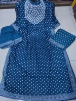 নায়রা কাট ফ্রি সাইজ থ্রি পিস, সুতি ওড়না, লং 45