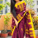 সিলেটি হ্যান্ডলুম কটন মণিপুরি শাড়ি – মেরুন ও হলুদ
