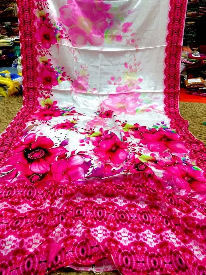 Chanderi Silk Flower Print Saree with Printed Border, 5 Colours