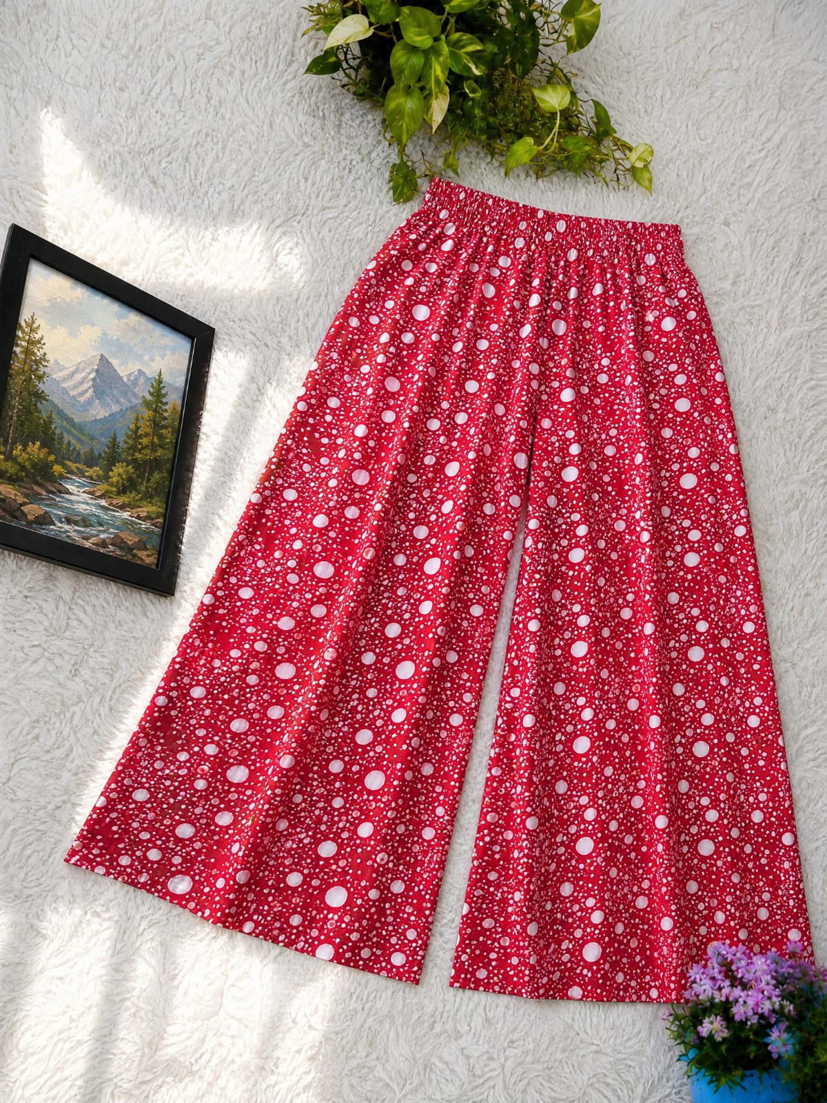 Women's Linen Palazzo Pants, 38 Inch Length, Waist 28 to 42