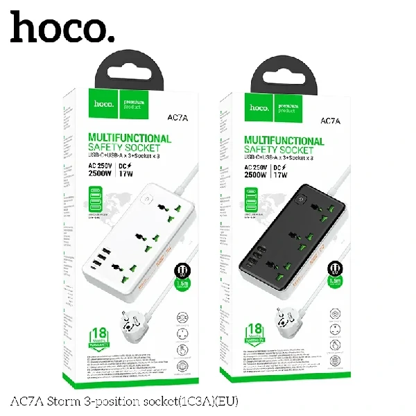 Hoco AC7A Storm 3-Position Socket (1C3A) (EU)