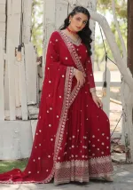 সিকুইন ও জরির কাজের ওয়েটলেস জর্জেট পার্টি গাউন থ্রি পিস