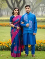 Winter Couple Set, Tangail Saree with Koti and Panjabi