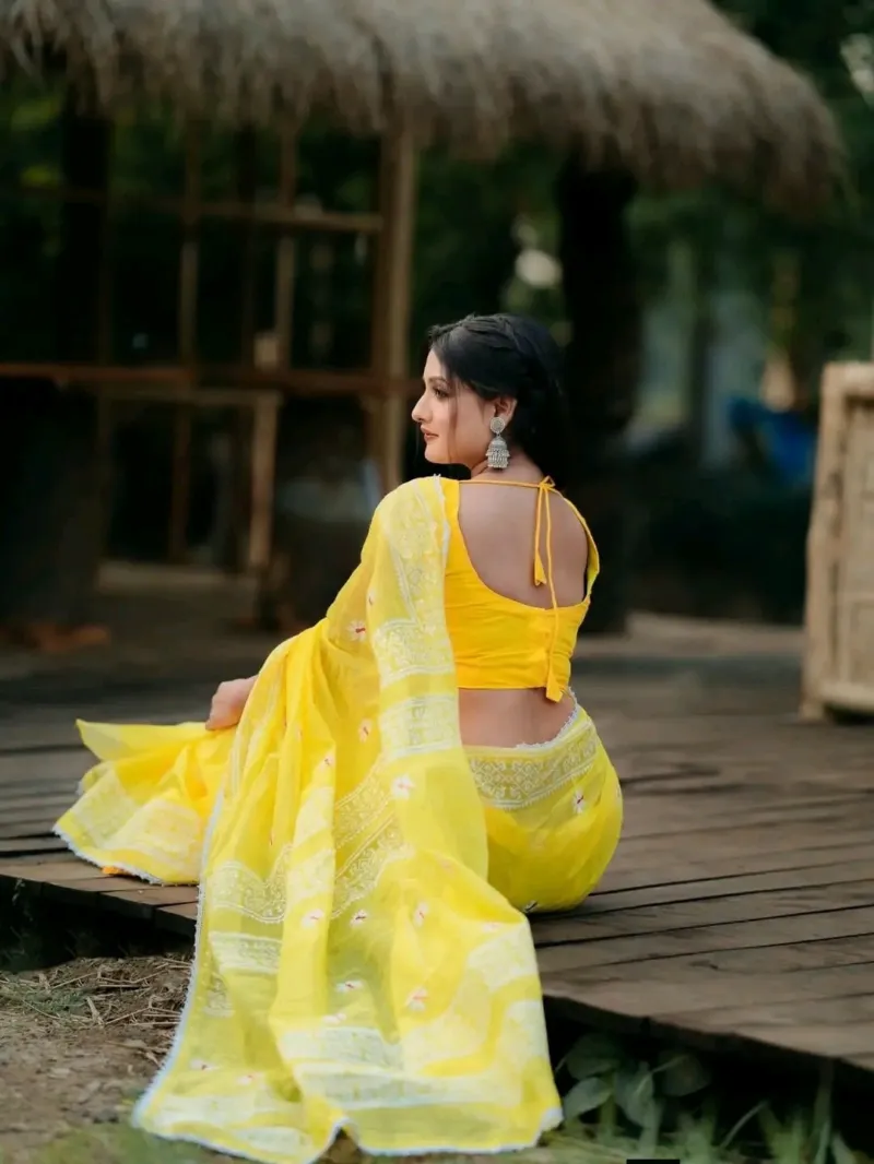 Half Silk Afsan Print Saree with Lace Work and Blouse Piece