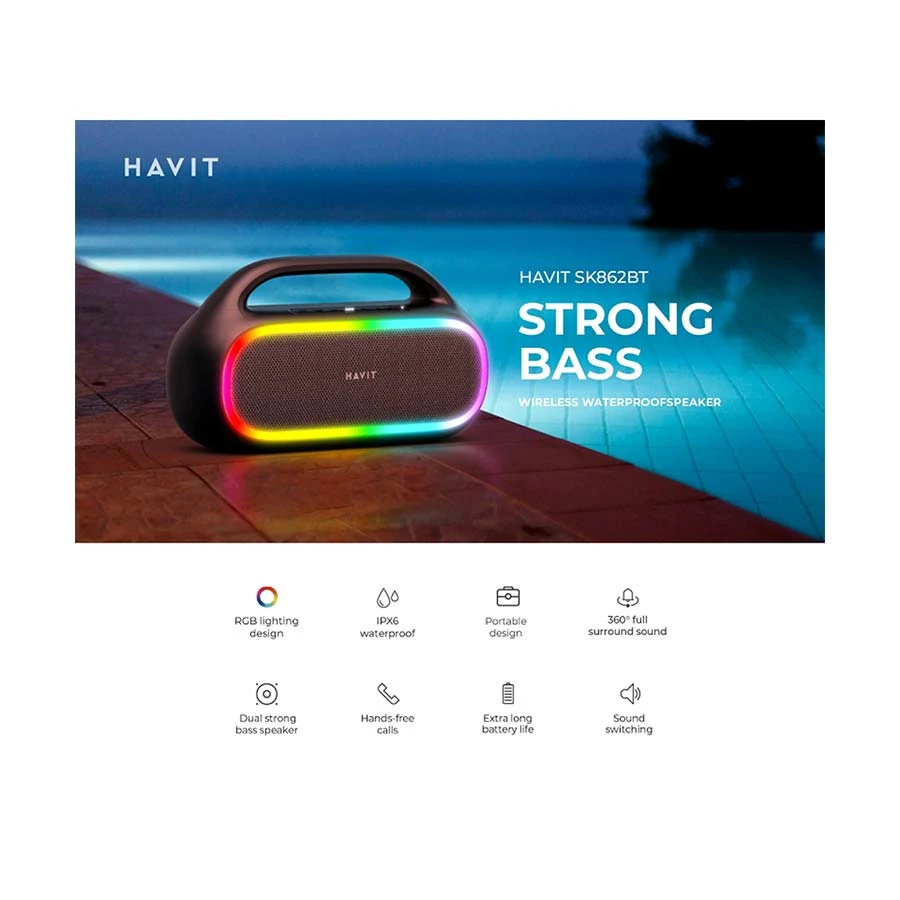Havit SK862BT 50W Portable Outdoor Bluetooth Speaker Black