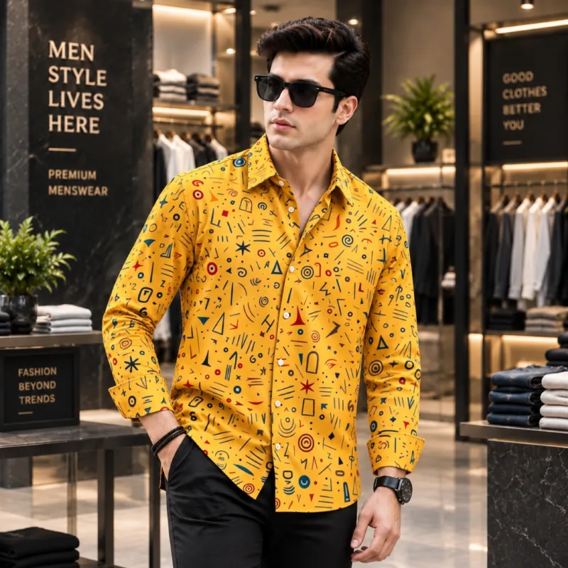 Men's Full Sleeve Micro Stitch Digital Print Shirt, M to XXL