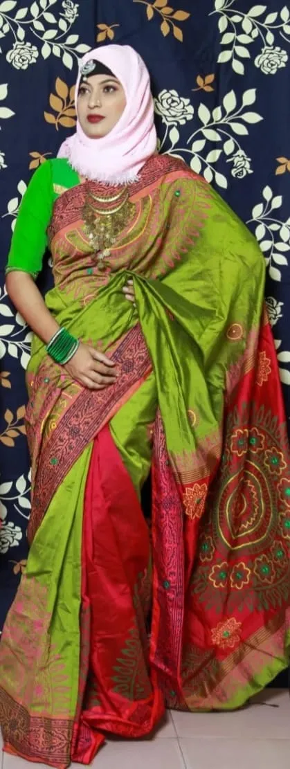 হাফ সিল্ক হ্যান্ড প্রিন্টেড শাড়ি, মহিলাদের, দৈর্ঘ্য 12 হাত