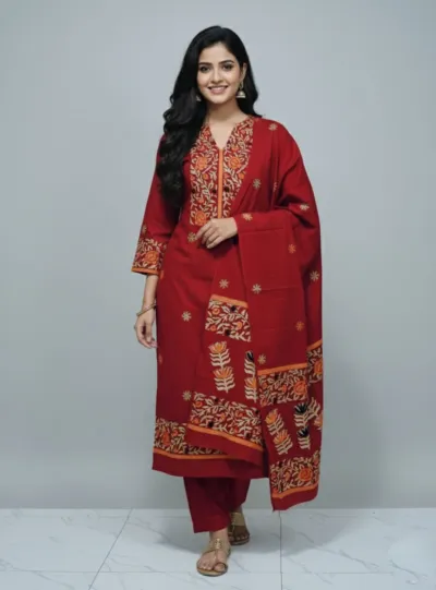 Unstitched Block Print Three Piece in Cotton Voile, 6 Colours