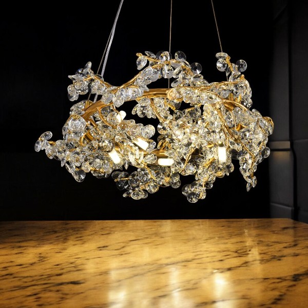 Qulik Modern LED Ceiling Chandeliers Glass Crystal Oxidized gold clear Pendant Lamp