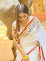 হাফ সিল্ক চুমকি ওয়ার্ক শাড়ি, 12 হাত, ব্লাউজ ছাড়া