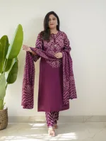 সফট কটন চুনরি প্রিন্ট থ্রি-পিস, গ্লাস ওয়ার্কসহ, 6টি রঙ