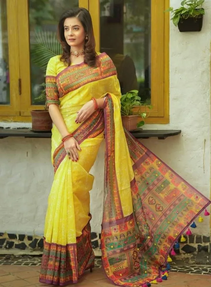 Screen Printed Modern Half Silk Saree for Women, No Blouse