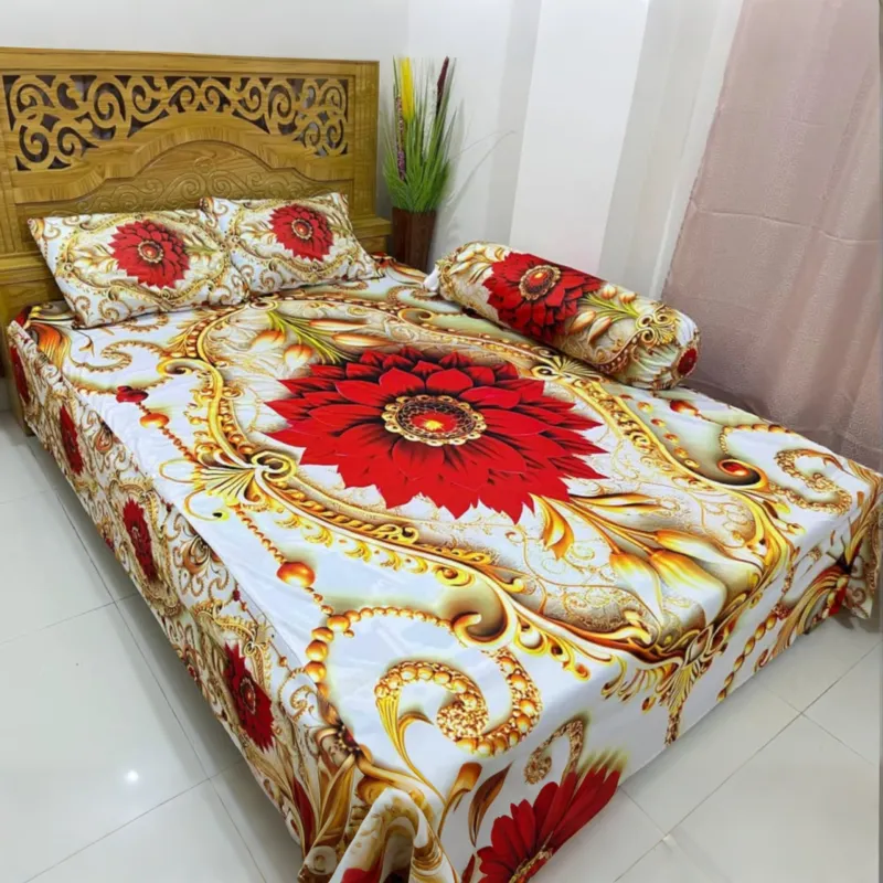 উজ্জ্বল 3D ডিজাইন বেডশিট সেট – ভেলভেট, 8ft x 7.5ft