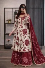 স্ক্রিন প্রিন্ট কটন গারারা থ্রি পিস, লেইস ওয়ার্ক, M ও L