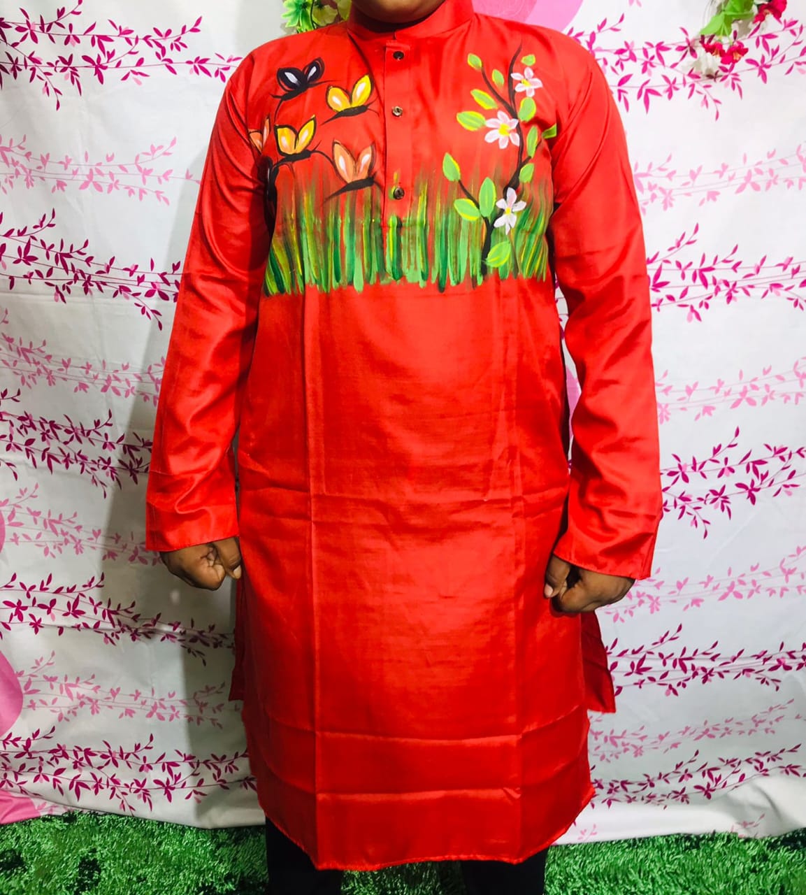 Men's Dhupian Silk Hand Print Panjabi, Sizes 38 to 46