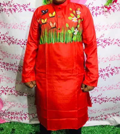 Men's Dhupian Silk Hand Print Panjabi, Sizes 38 to 46
