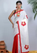 Women's Half Silk Hand Print Saree, 6 Colour Choices