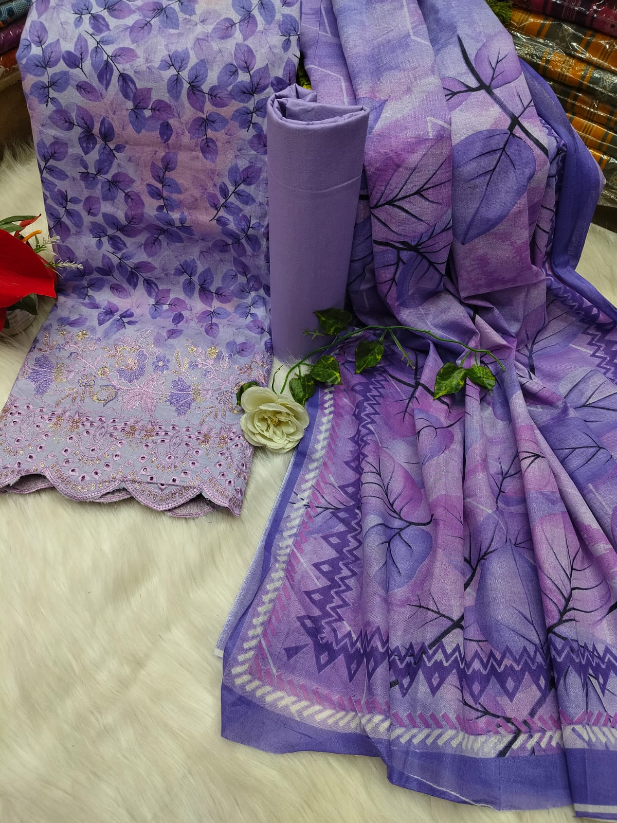 Unstitched Pure Cotton Print Three Piece with Separate Sleeves