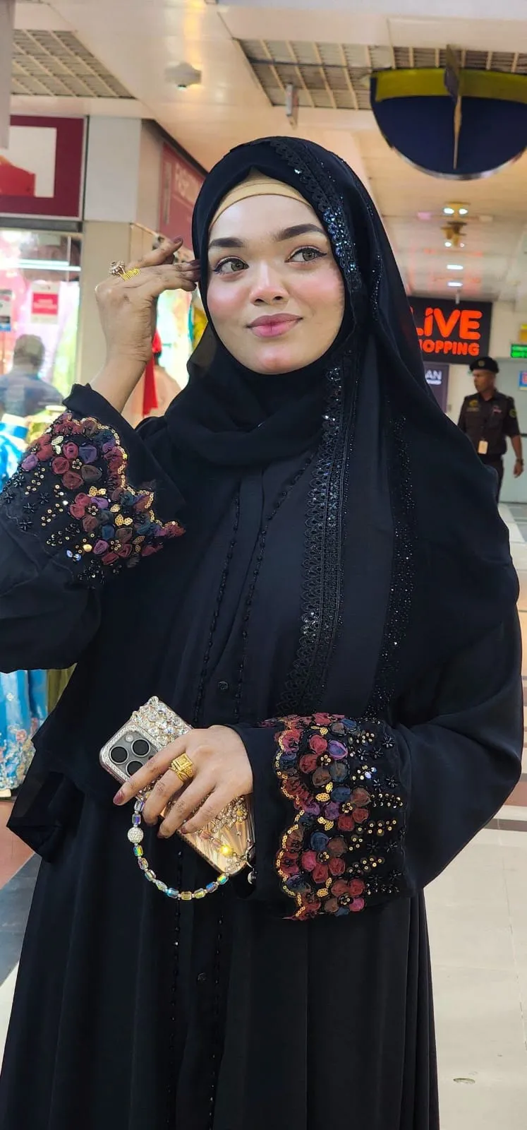 Koti Abaya with Karchupi Lace and Snap Buttons, Free Body Size