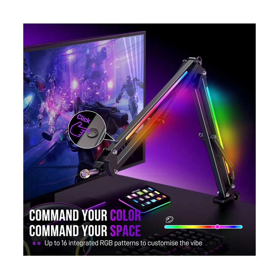 FIFINE AmpliGame BM38 RGB Microphone Boom Arm Stand