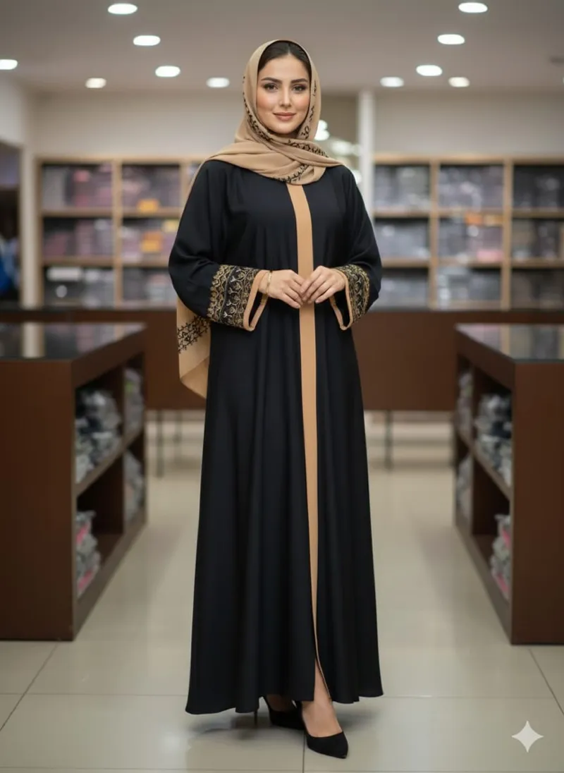Sneha Embroidered Borka with Hijab, Lengths 50 to 56