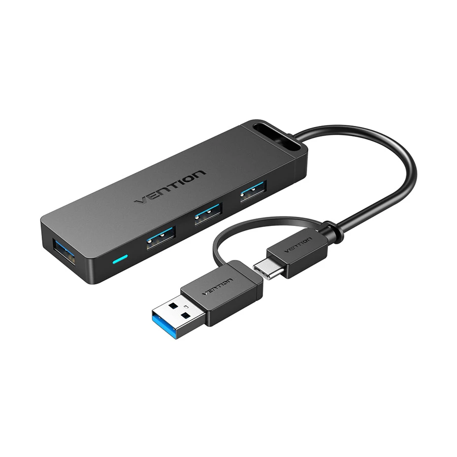 Vention CHTBB USB and Type-C to 4-Port USB and Micro USB Hub Black
