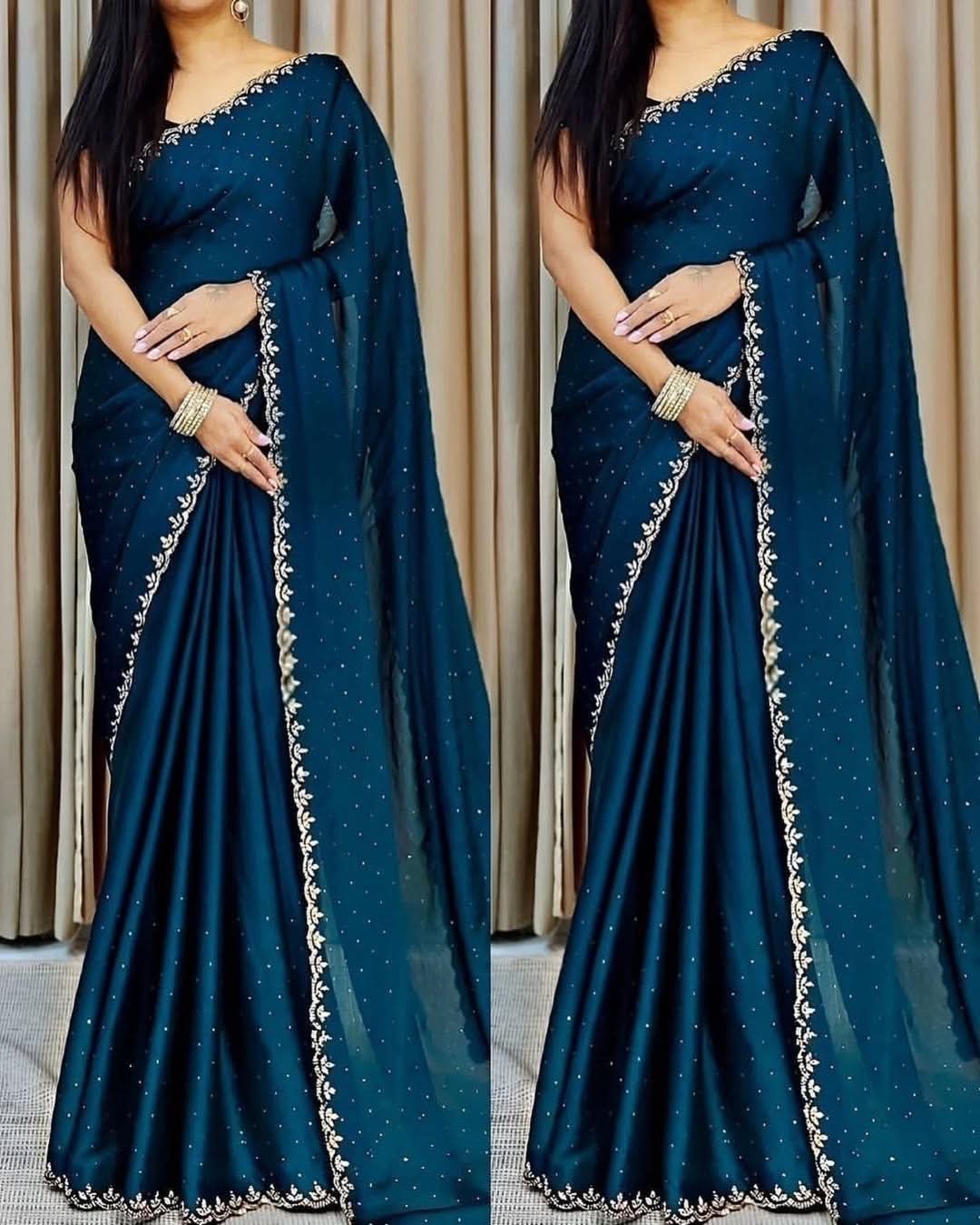 Embroidered Georgette Party Saree with Stone Work and Blouse