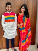 Georgette Embroidery Saree with Dhupian Silk Panjabi, Couple Dress
