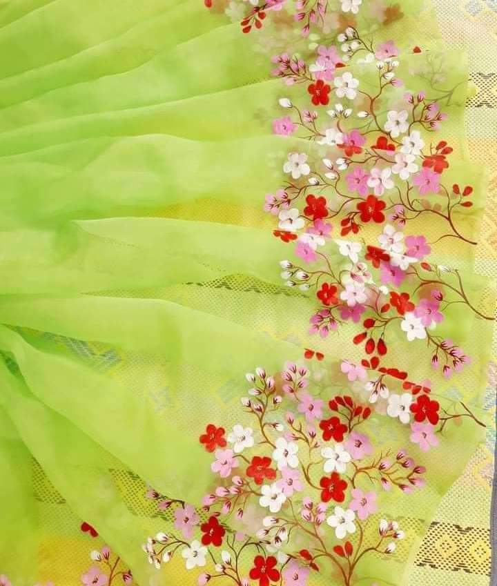 Half Silk Saree with Hand Painted Work in 6 Colours, 12 Haath