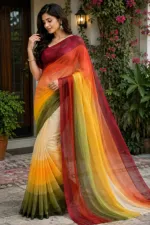 Women's Rainbow Georgette Party Saree, 6 Colours