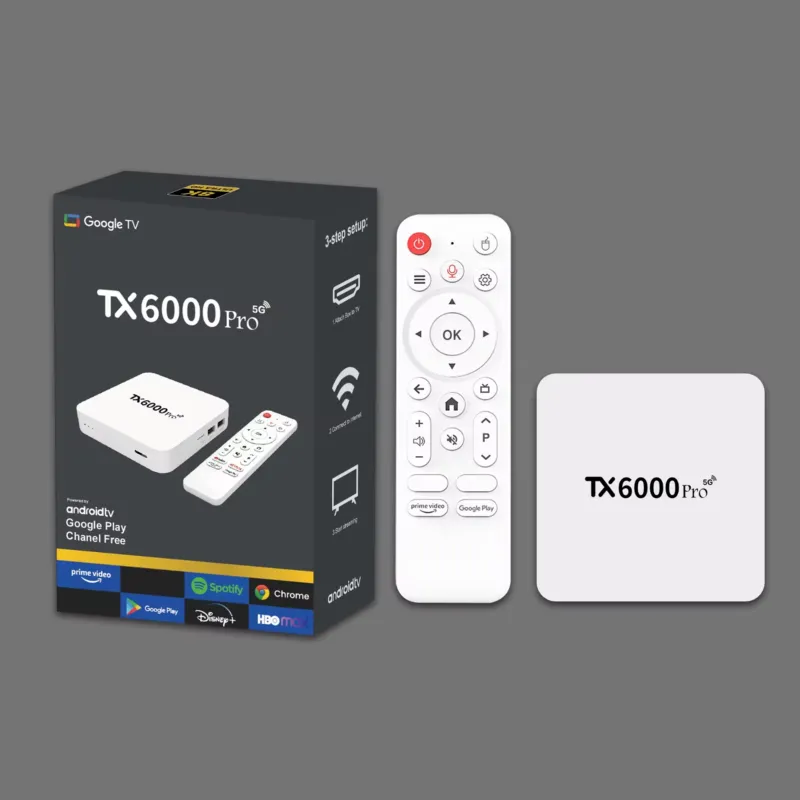 TX6000 Pro 5G Google TV বক্স – Android 15.0, 16GB র‍্যাম, 256GB স্টোরেজ, 4K আল্ট্রা এইচডি