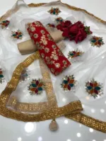 আধা সেলাই করা জর্জেট এমব্রয়ডারি থ্রি পিস, বডি 52 পর্যন্ত, 5 রং