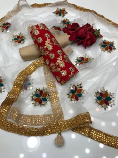 আধা সেলাই করা জর্জেট এমব্রয়ডারি থ্রি পিস, বডি 52 পর্যন্ত, 5 রং