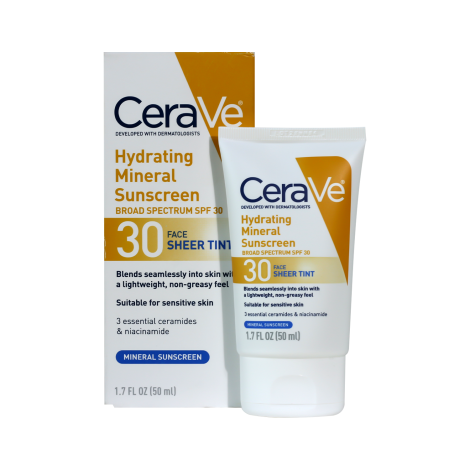 CeraVe Hydrating Mineral সানস্ক্রিন SPF30 শিয়ার টিন্ট, মুখের জন্য 50ml