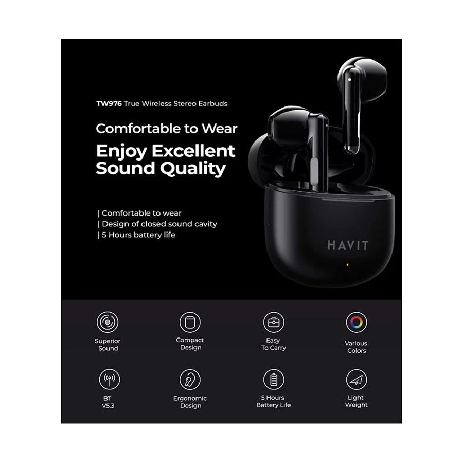 Havit TW976 Black TWS Bluetooth Earbuds