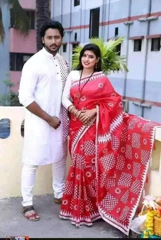 Dhupian Silk Panjabi and Half Silk Saree Set for Couples
