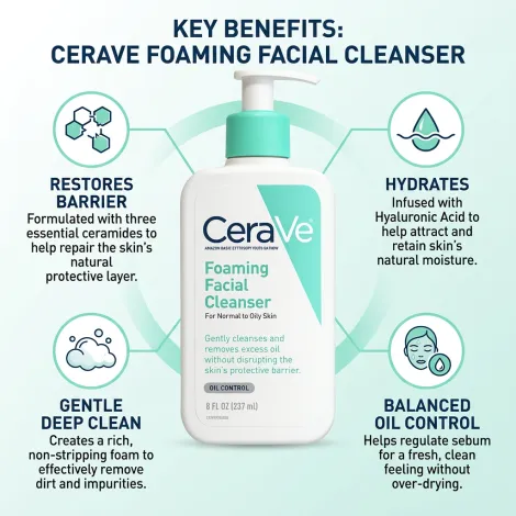 CeraVe ফোমিং ক্লিনজার, নরমাল থেকে তৈলাক্ত ত্বকের জন্য 237ml