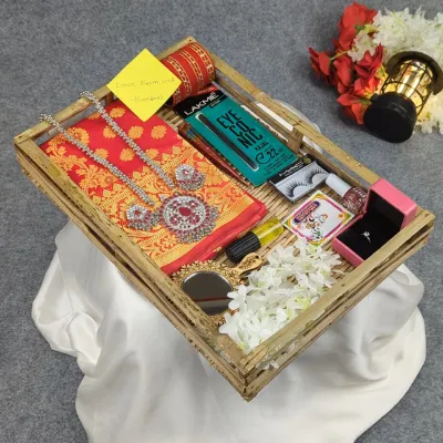 সিল্ক কাতান শাড়ি কম্বো সেট - লাল