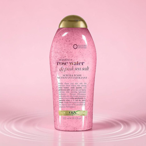 Ogx Sensitive Rose Water & Pink Sea Salt Scrub & Wash 577ml (USA)