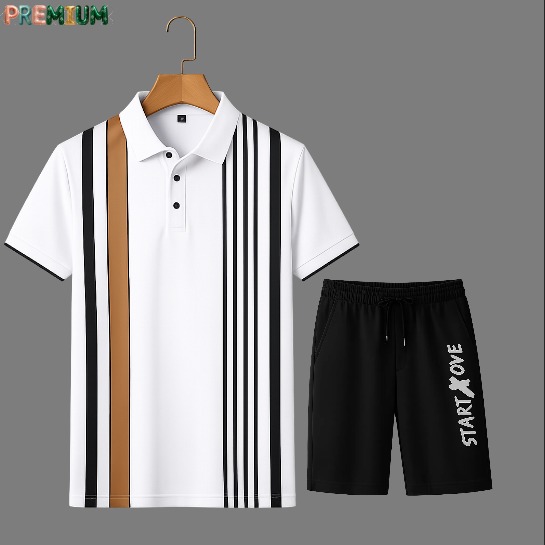 Men's Pure Cotton Polo Shirt and Half Pant Combo, 200 GSM