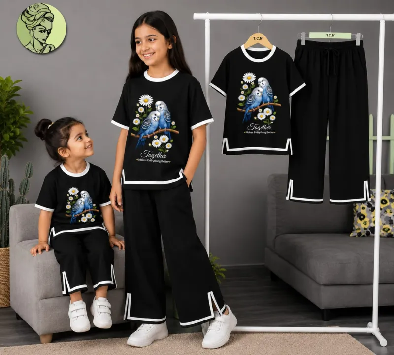 Girls' Butterfly Print Half Sleeve T-Shirt and Pant Set, 160-170 GSM